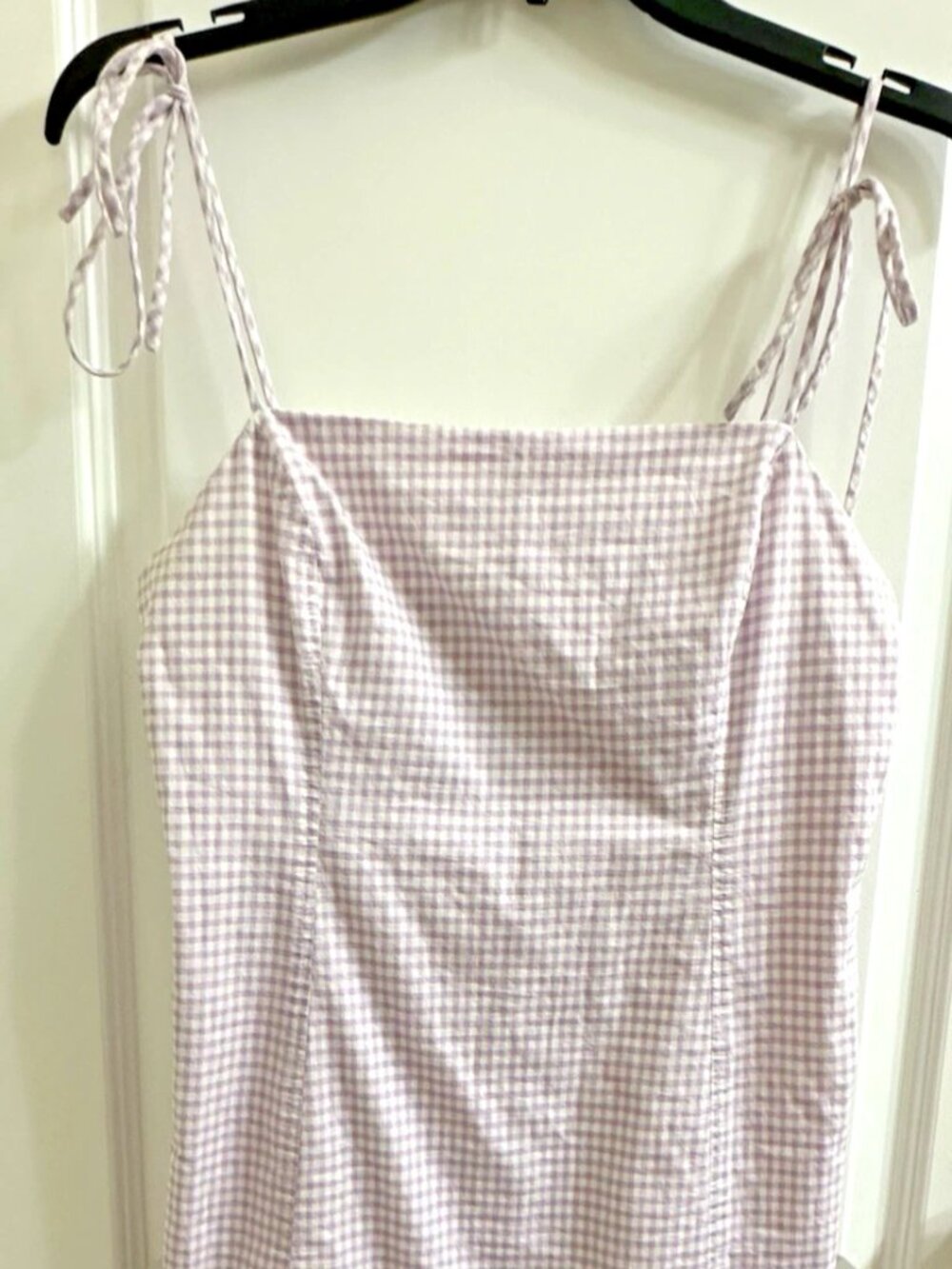 Lavender & White Gingham Mini Dress-Size M-w/ adjustable spaghetti straps-Lined